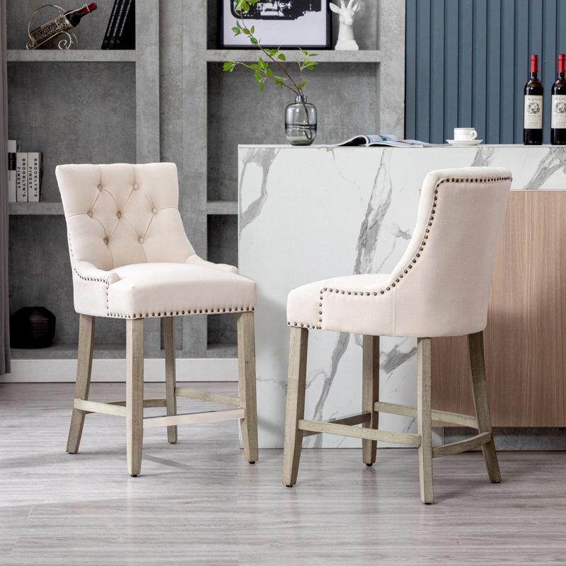 Tabouret Wren, Beige, Gris antique / argent, Tabouret de bar (siège d'une hauteur de 29 po)