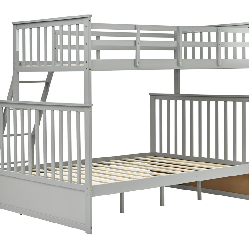 Lit superposé simple au-dessus de double en bois gris, équipé et doté de caractéristiques, construction en pin robuste, peut être divisé en deux pour plus de commodité, pas de sommier nécessaire, rampe supérieure - protection de la longueur, bas