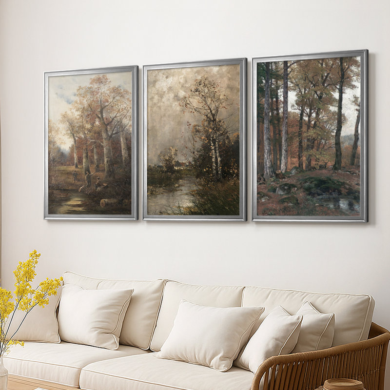 Paysage rétro CVII - Toile tendue avec châssis sur mesure - 3 pièces, H 19 po x l 27 po