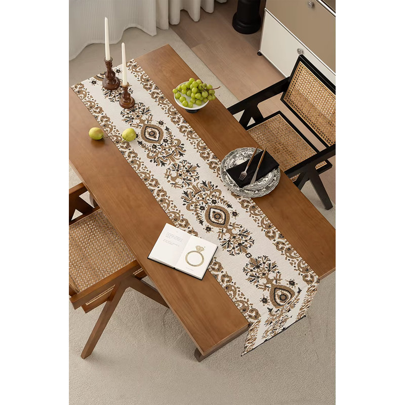 Multicolor Reversible Medallions Jacquard Cotton Blend Table Runner 14" W X 72" L