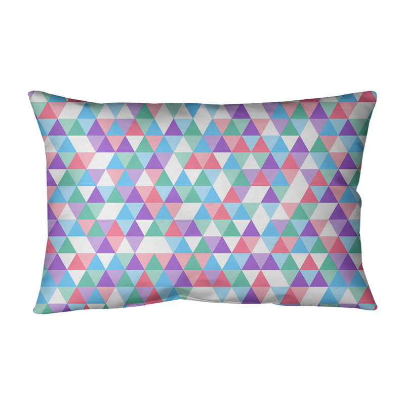 Coussin lombaire triangle, Bourre en polyester, Bleu / rose / rose, H 21,5 po x l 31 po