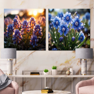 Daffodils Field Sunrise - Ensemble de 2 collages floraux carrés