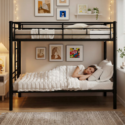Twin Over Twin Convertible Metal Bunk Bed With Safety Guardrails & Ladder,heavy Duty Bunk Beds Frame For Kids, Teens, Adults，no Box Spring Required