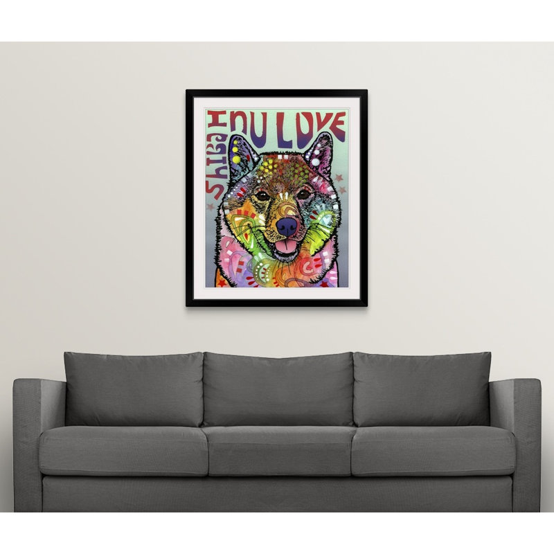 " Shiba Inu Luv " by Dean Russo, Black Framed, 38" H x 32" W x 1" D