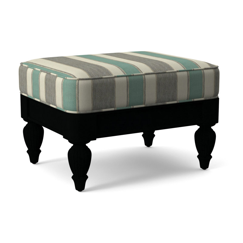 Repose-pieds rectangulaire Grand View 25 po Grand View, Rayures bleu clair et blanches 0256-54, Finition noire