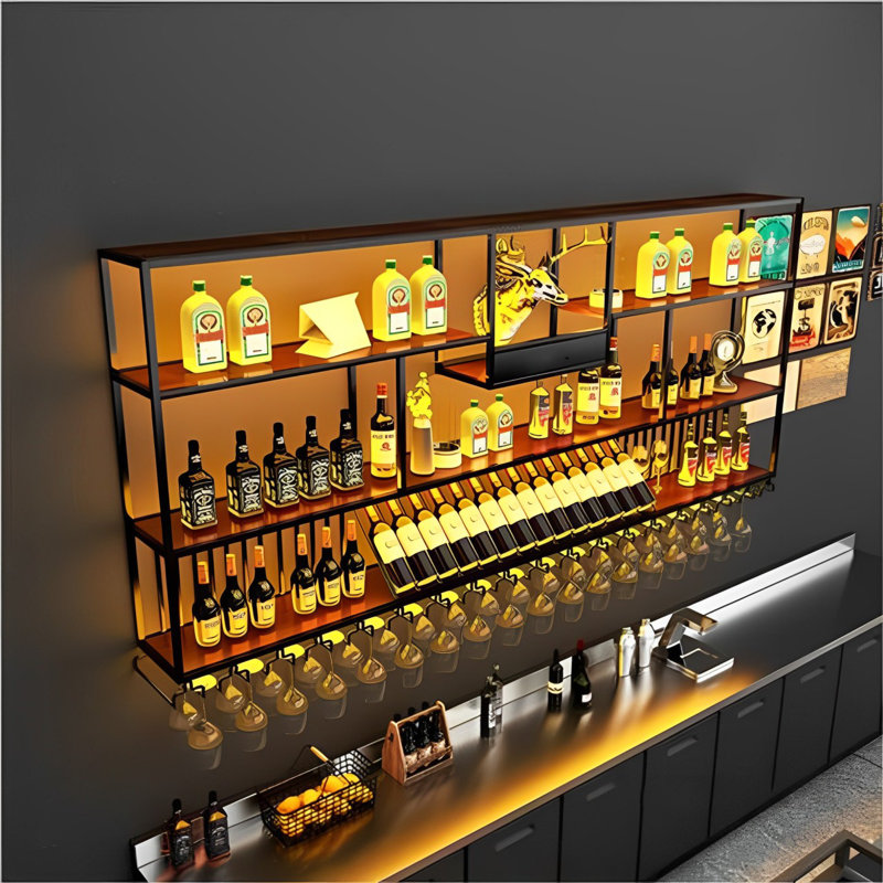 Multi-tier simple wall mounted wine rack, 47.2" H x 98.4" W x 7.8" D