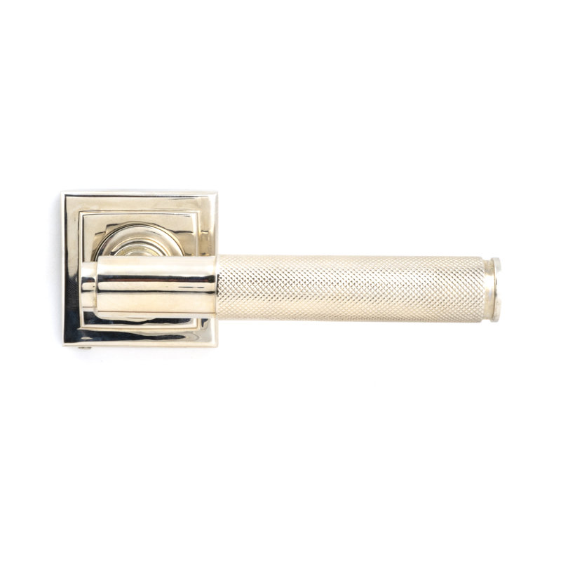 Brompton Lever on Rose Set (Square) - Unsprung, Polished Nickel