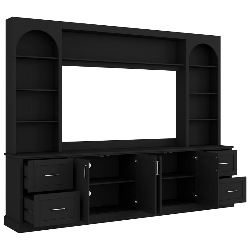 Meuble audio-vidéo arqué moderne avec tiroirs, Noir