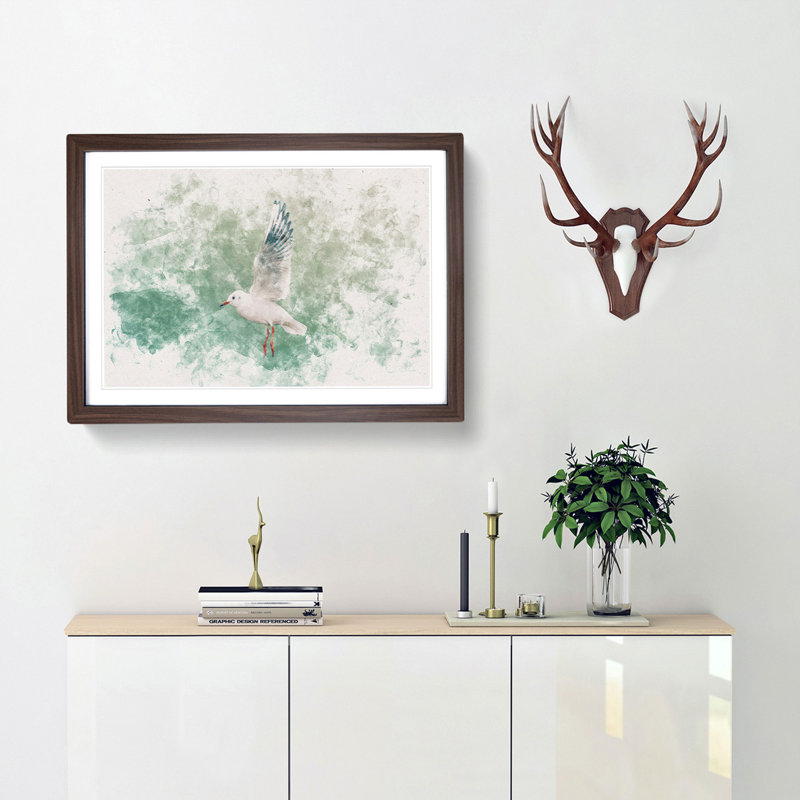 Seagull - Picture Frame Painting Print, 62cm H x 87cm W x 2cm D, Walnut Framed