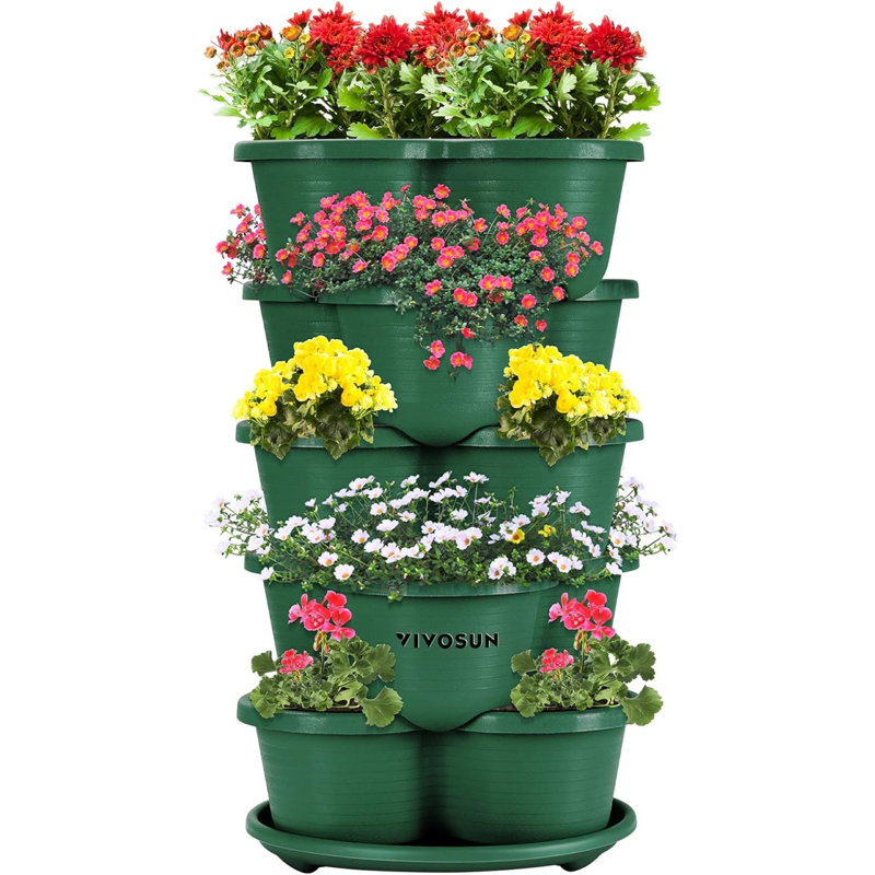 5 Tier Vertical Gardening Stackable Planter, 15, Dark Green