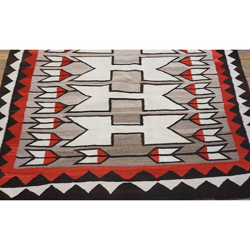Bold Tribal Geometric Antique Flatweave Navajo Native American Area Rug