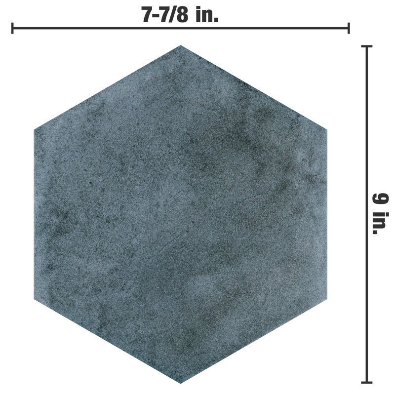 Carreau de sol et de mur en porcelaine aspect pierre 7,88 "x 9" Matter Hex, Bleu