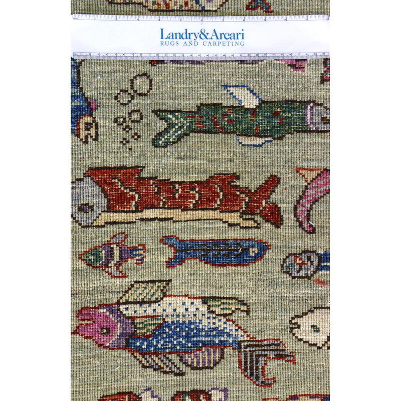 Tapis unique nouvel âge 5 pi 1 po x 6 pi 10 po petit poisson en vert / poire / lavande