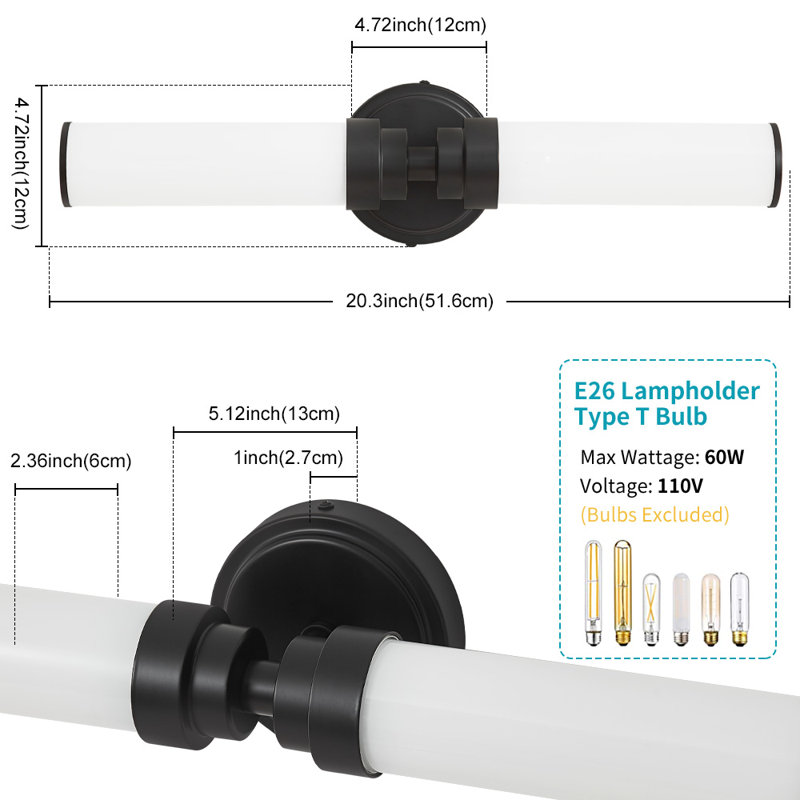 Luminaire de salle de bain à 2 lumières à intensité variable Mercer41 Nanango - Conforme à l'humidité, compatible avec les DEL, installation en 15 minutes