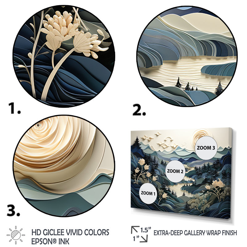 «Vintage Winter River In Japon I», art mural paysage d'hiver, Cadre flottant brun, H 16 po x l 32 po x P 1 po