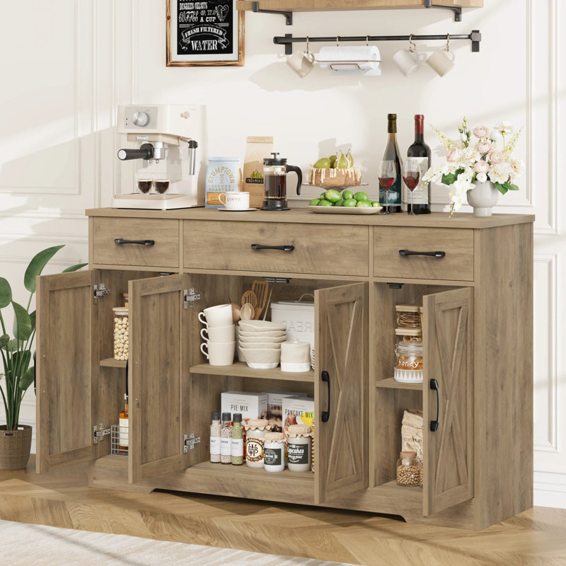 Adra 55.1'' Sideboard with 3 Drawers, Adjustable Shelves, Brown