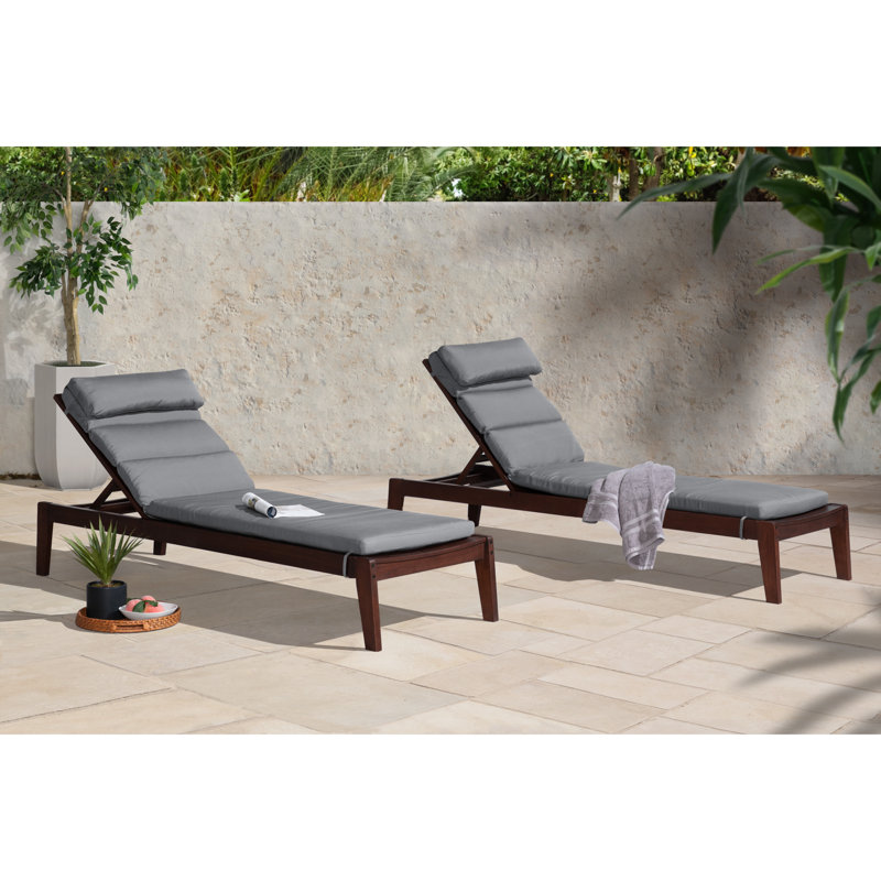 Minhaj 85" Long Reclining Eucalyptus Chaise Lounge Set Sunbrella with Cushions, Charcoal Grey Sunbrella®