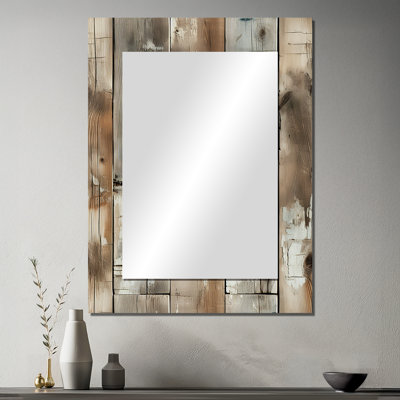 Alondria Rustic Farmhouse Wooden Planks - vintage  Large Wall Mirror, Graphic Print Decorative Mirror, Printed Metal Art