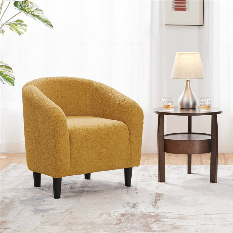 Boucle Club Chair Combining Contemporary and Traditional Design, Mustard Yellow
