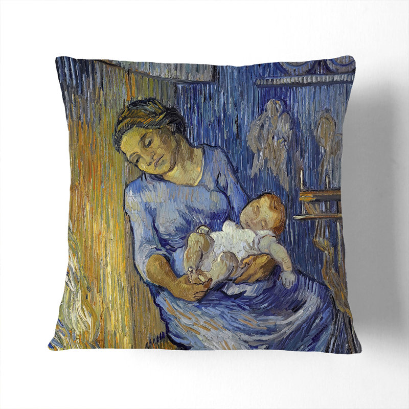 Mother With Child Square Throw Cushion, 55cm H x 55cm W x 20cm D, Black