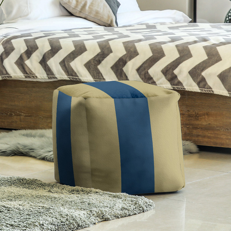 Upholstered Ottoman, Gold/Blue/Gold