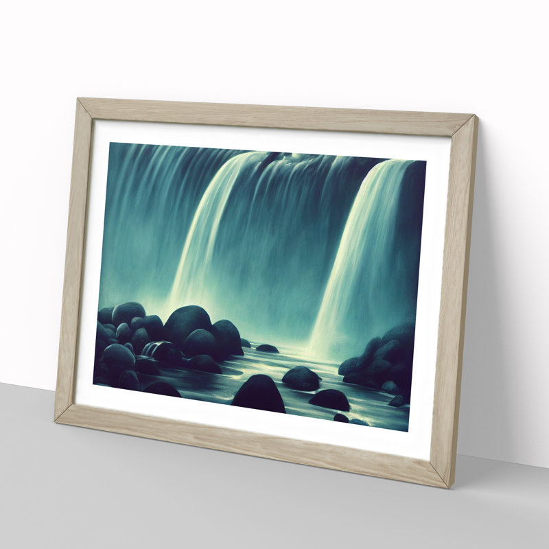 Illuminating Waterfall - Single Picture Frame Print, 46cm H x 64cm W x 2cm D, Oak