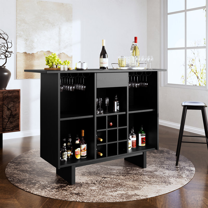 Coffee Bar Cabinet with Wine Rack and Drawers