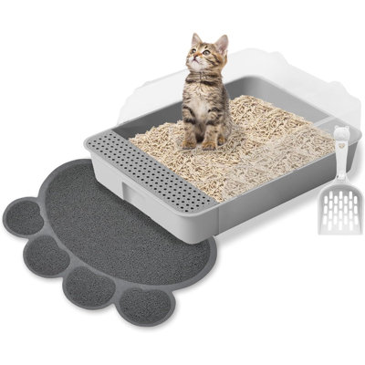 Open Litter Box With Non-Slip Mat Sifting Small Cat Litter Box Detachable Litter Pan With High Sides And Scoop Pet Toilet Litter Box For Small Cats Kitten