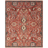 Coral Hand-Knotted Wool Symmetrical Floral Medallion Geometric Modern Contemporary Carpet Rug