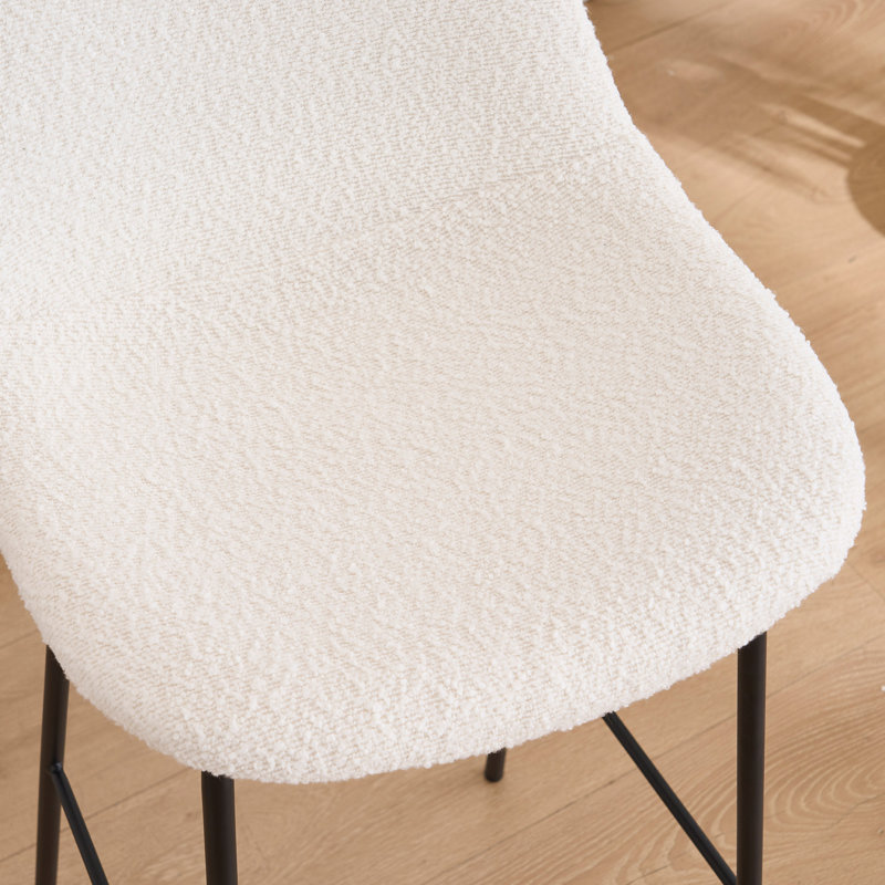 Hauteur de comptoir moderne Kavi avec coussin rembourré et pieds en métal, Boucle blanc