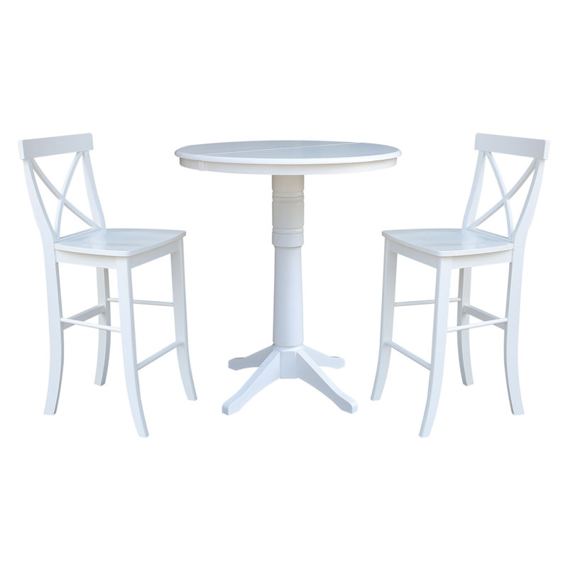 Ensemble de salle à manger extensible en bois massif Chaaya, Blanc, 3 pièces