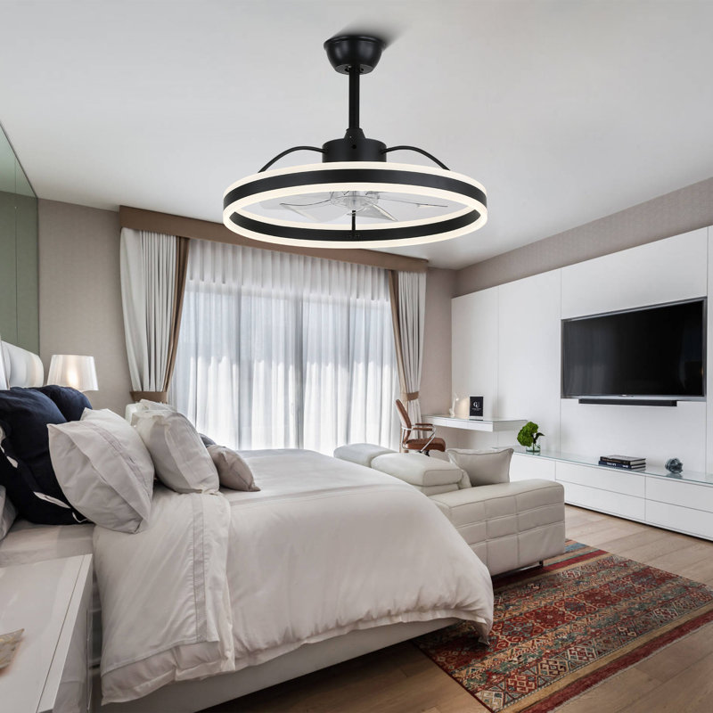 24'' Modern Black Ceiling Fan with Dimmable LED Light 3 Color Tone, 6 Speed Quiet DC Motor, App and Remote Control for Bedroom Kithen 