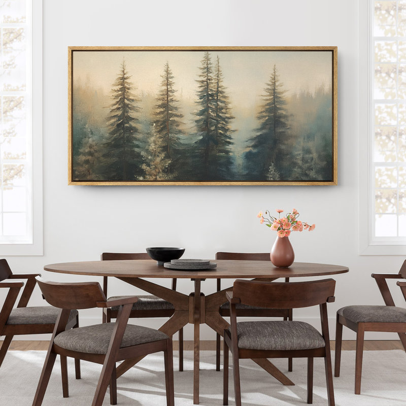 Green Pine Tree Artwork, Paint Strokes Effect Wall Pictures, Giclee Canvas Digital Print Extra Large Framed Wall Art, Natural