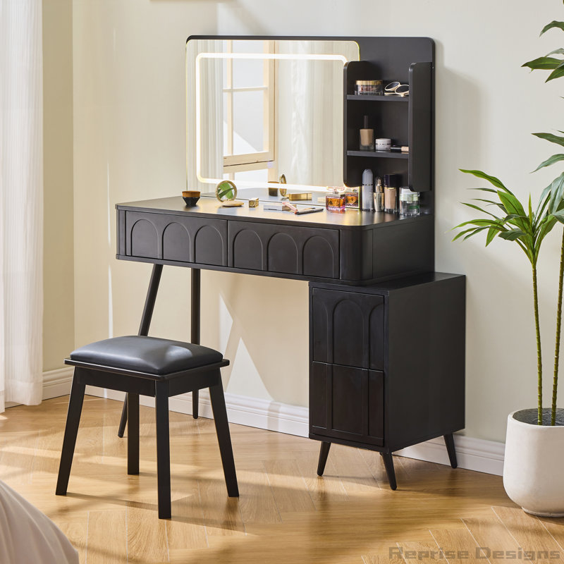 Meuble-lavabo moderne avec lumières DEL et miroir, Noir