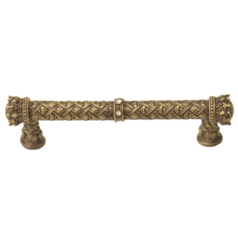 Carpe Diem 6132-3C Crowning Glory Queen Anne Antique Brass Queen Anne 5 inches c.c. pull w/ Swarovski Crystals in Antique Brass