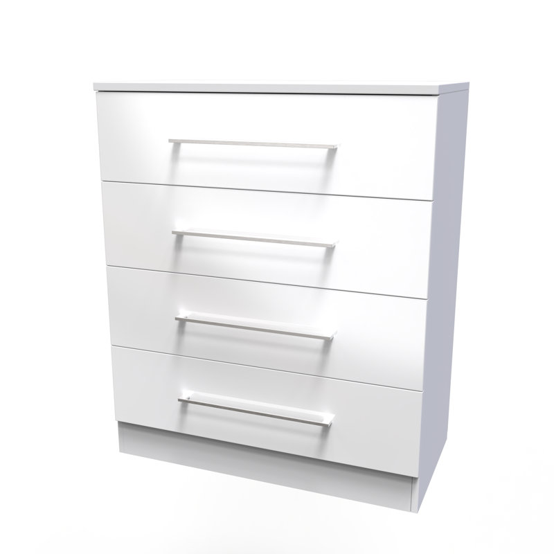 Fully Assembled Alasha 4 - Drawer Chest of Drawers, White Gloss