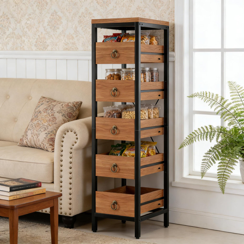 39.9cm W Metal Shelving Unit, Black/Oak