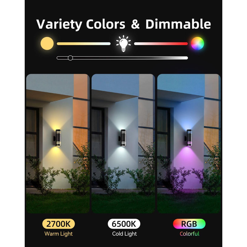 Smart Porch Light With RGBCW Color, Wifi App Control, Dusk To Dawn Sensor, Alexa & Google Assistant Compatible Outdoor Wall Sconce For Patio, Garage, And House