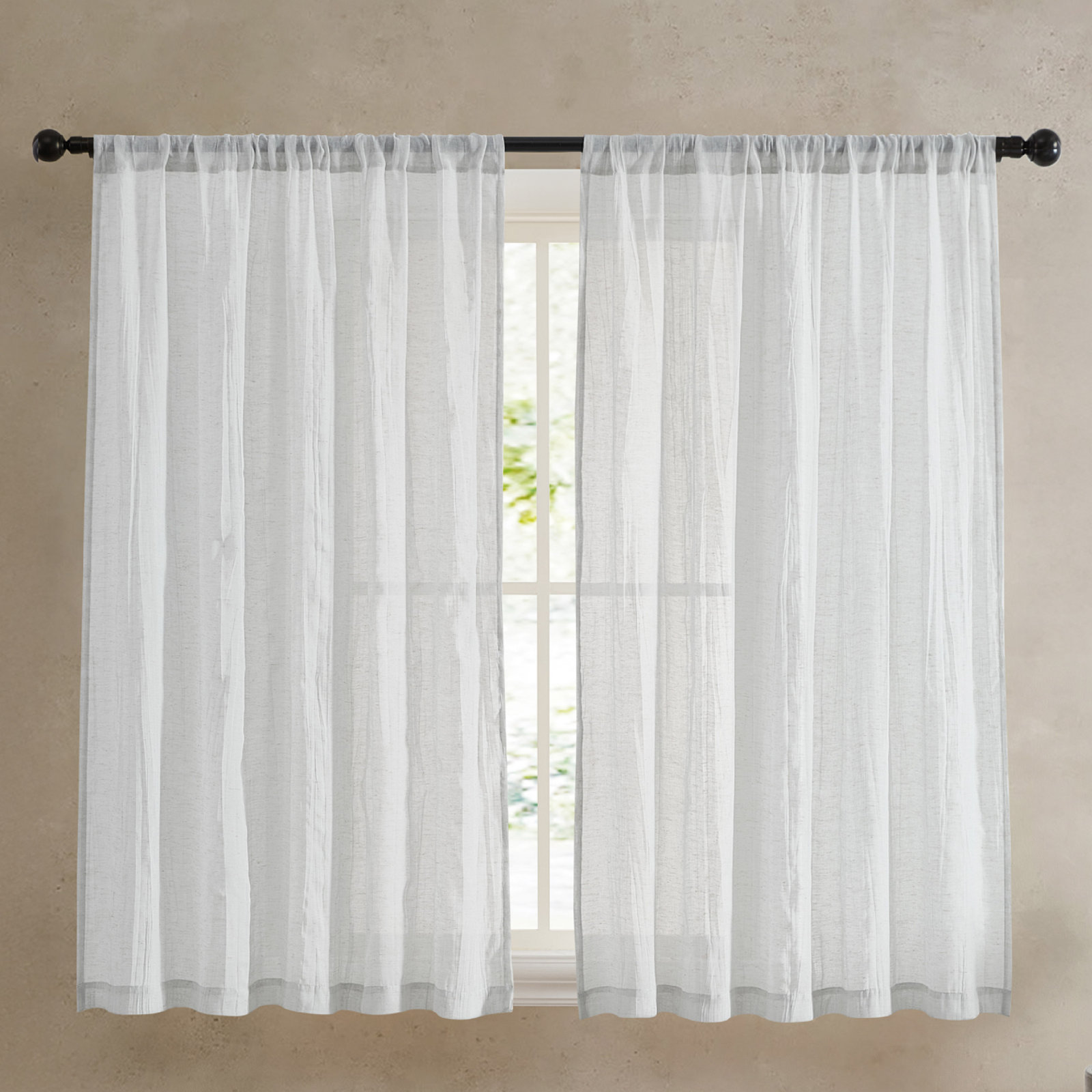 Solid Semi-Sheer Curtain Panels, Light Gray, 50" W x 63" L