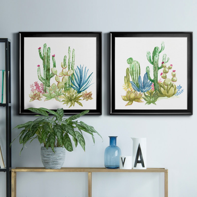 «Cactus Vignette I», reproduction de photo sur toile 2 pièces, H 26,5 po x l 53 po x P 1,5 po, Noir