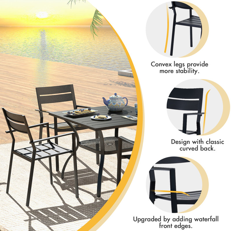 Derrica 6 - Person Patio Dining Set with Round Table, Brush Wood Brown