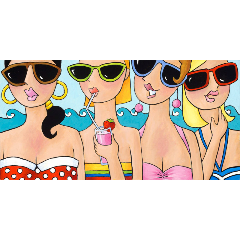 « beachy girlfriendse » par julie nelson, reproduction d’art sur toile tendue, H 22,5 po x l 45 po x P 1,5 po