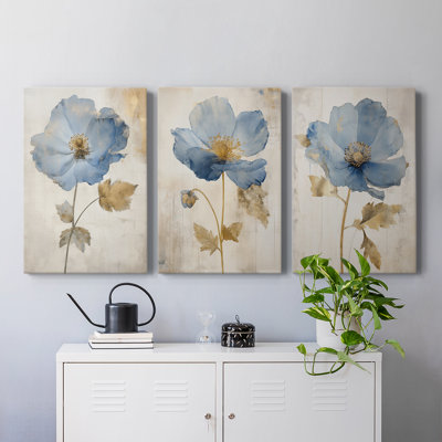 Floral Study Series XVIII - Ensemble de 3 toiles tendues avec châssis - Prêt à être accroché
