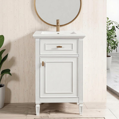 20" Bathroom Vanity With Sink, Solid Wood Legs,tilt-out Drawer,freestanding Cabinet For Small Bathroom