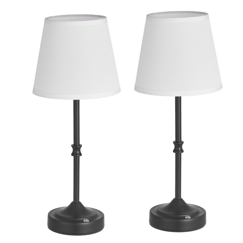 Ensemble de 2 lampes de table sans fil avec pile et abat-jour en tissu, Noir