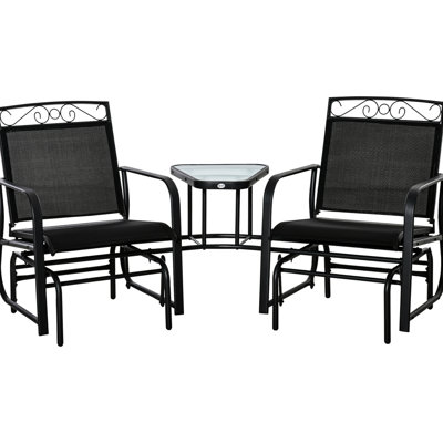 Fauteuil oscillant noir avec table basse - chaises berçantes, fauteuil Airy Sling Backyard Center 2, toile respirante, couleur