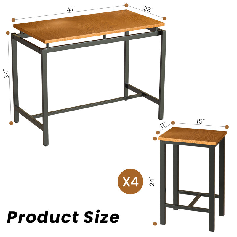 Ensemble de salle à manger à 4 pieds pour 4 personnes Juriy, ensembles de table de salle à manger 5 pièces pour 4 personnes, ensembles de cuisine et de salle à manger pour petits espaces, cuisine, maison