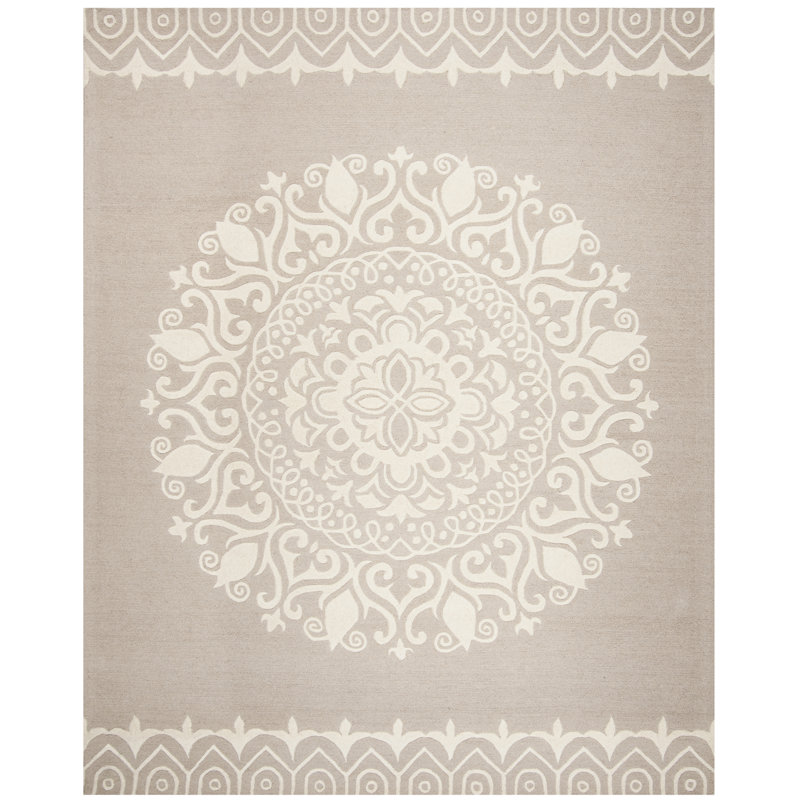 Tapis beige / ivoire en laine touffeté à la main Overt Surf, Rectangle 8 pi x 10 pi