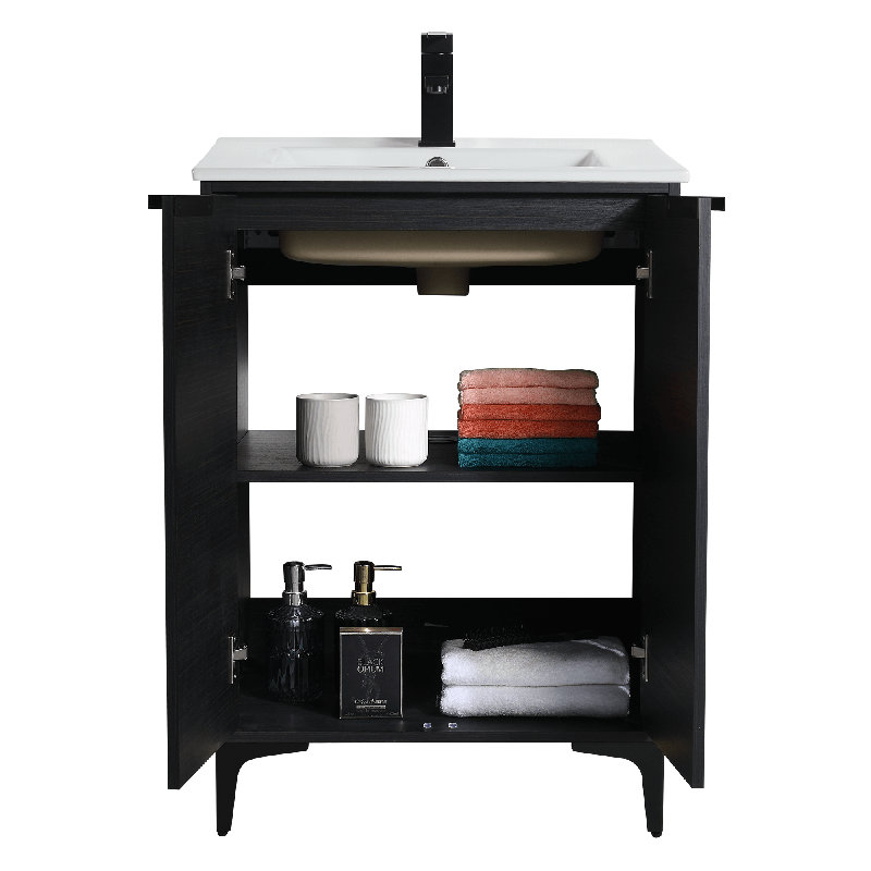 24'' Single Bathroom Vanity with Ceramic Top, Matte Black