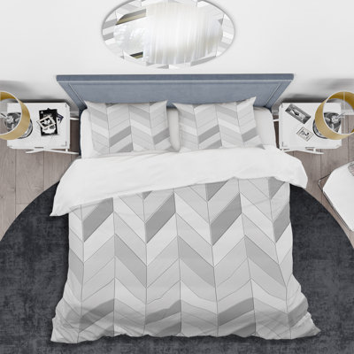 Ensemble de housse de couette moderne à motif de chevrons gris et blanc classique